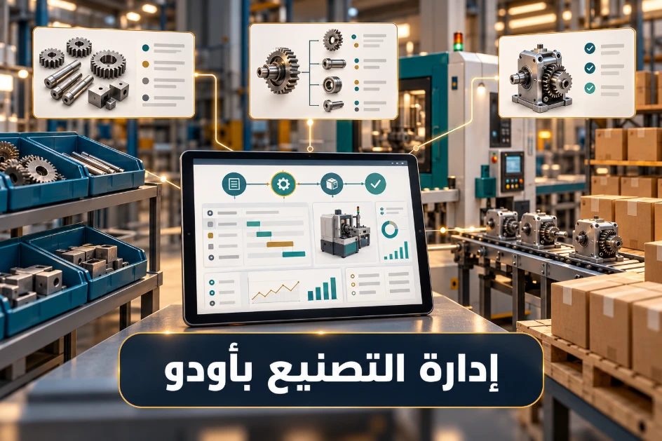 Connected Odoo ERP manufacturing workflow