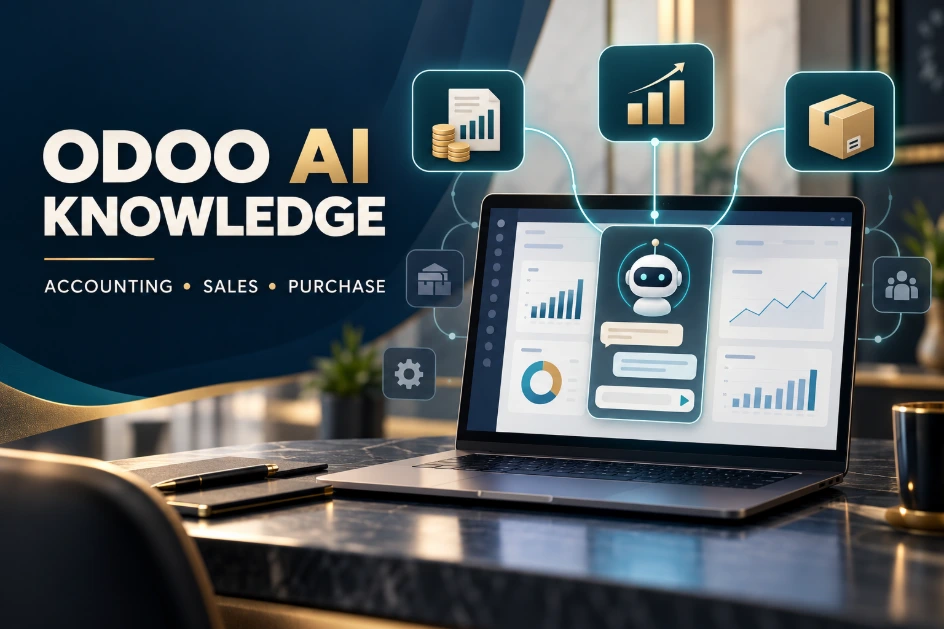 Odoo AI business knowledge hub for accounting, sales, and purchase